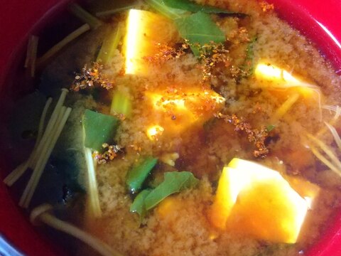 豆腐と小松菜とえのきのお味噌汁